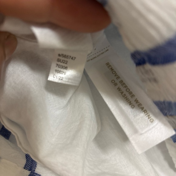 LOFT Blue and White Striped Button-Front V-Neck Dress - Picture 16 of 16